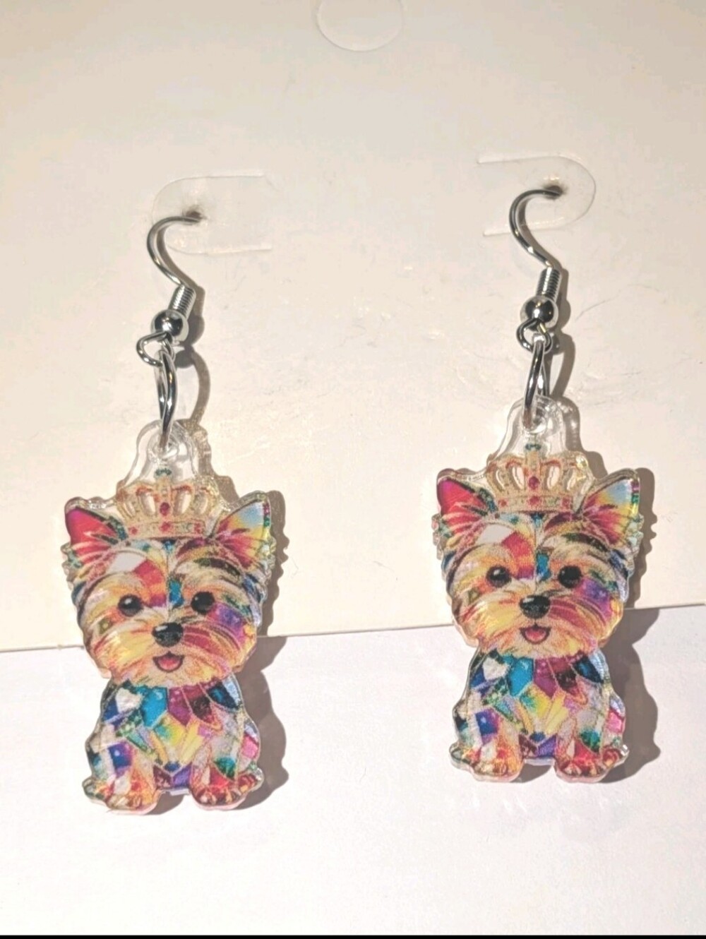 Hand Crafted Colorful Yorkie Puppy Acrylic Dangle Earrings - Multicolor